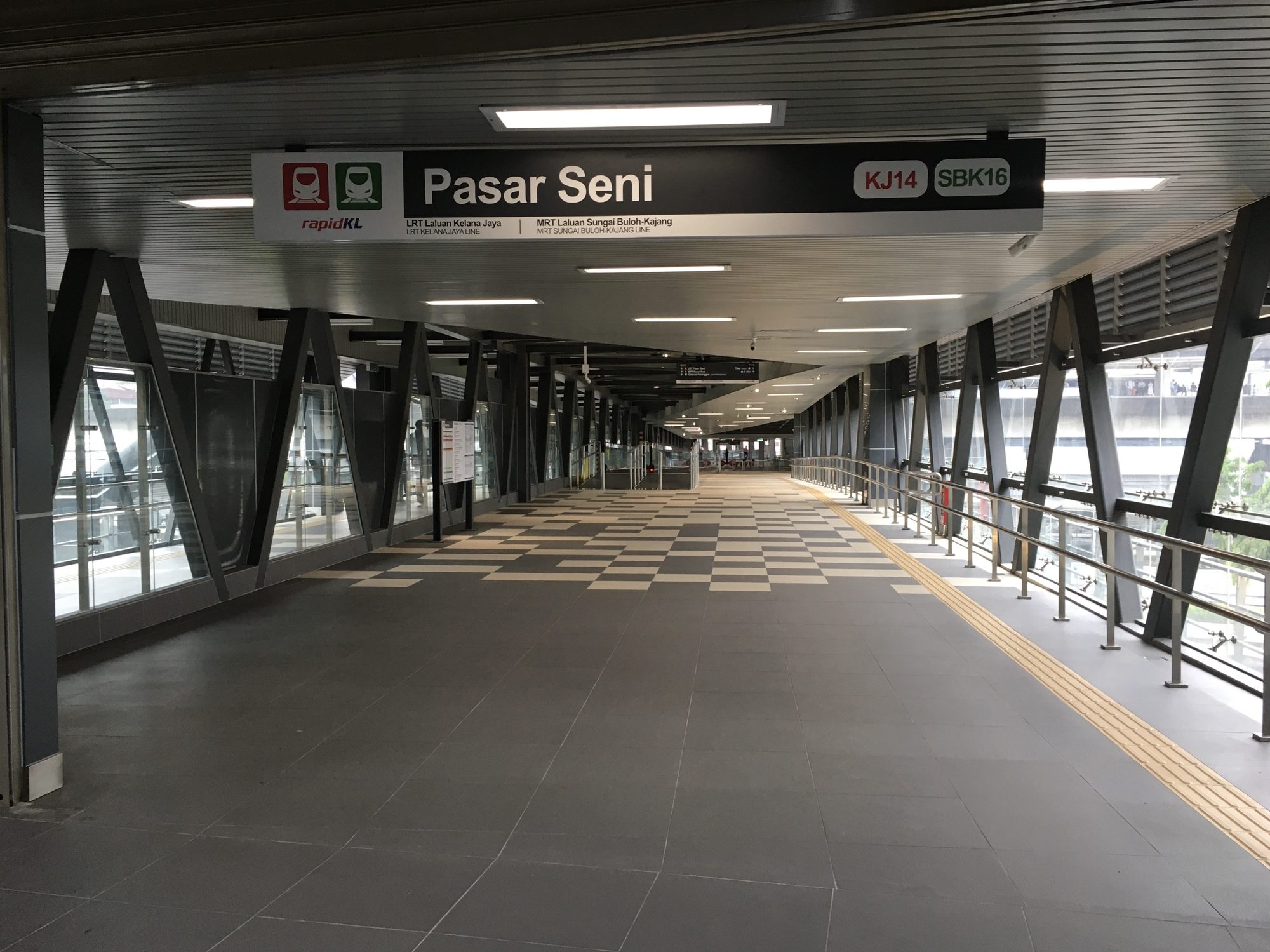 Existing covered link bridge at Pasar Seni station in Kuala Lumpur, photographed in 2019