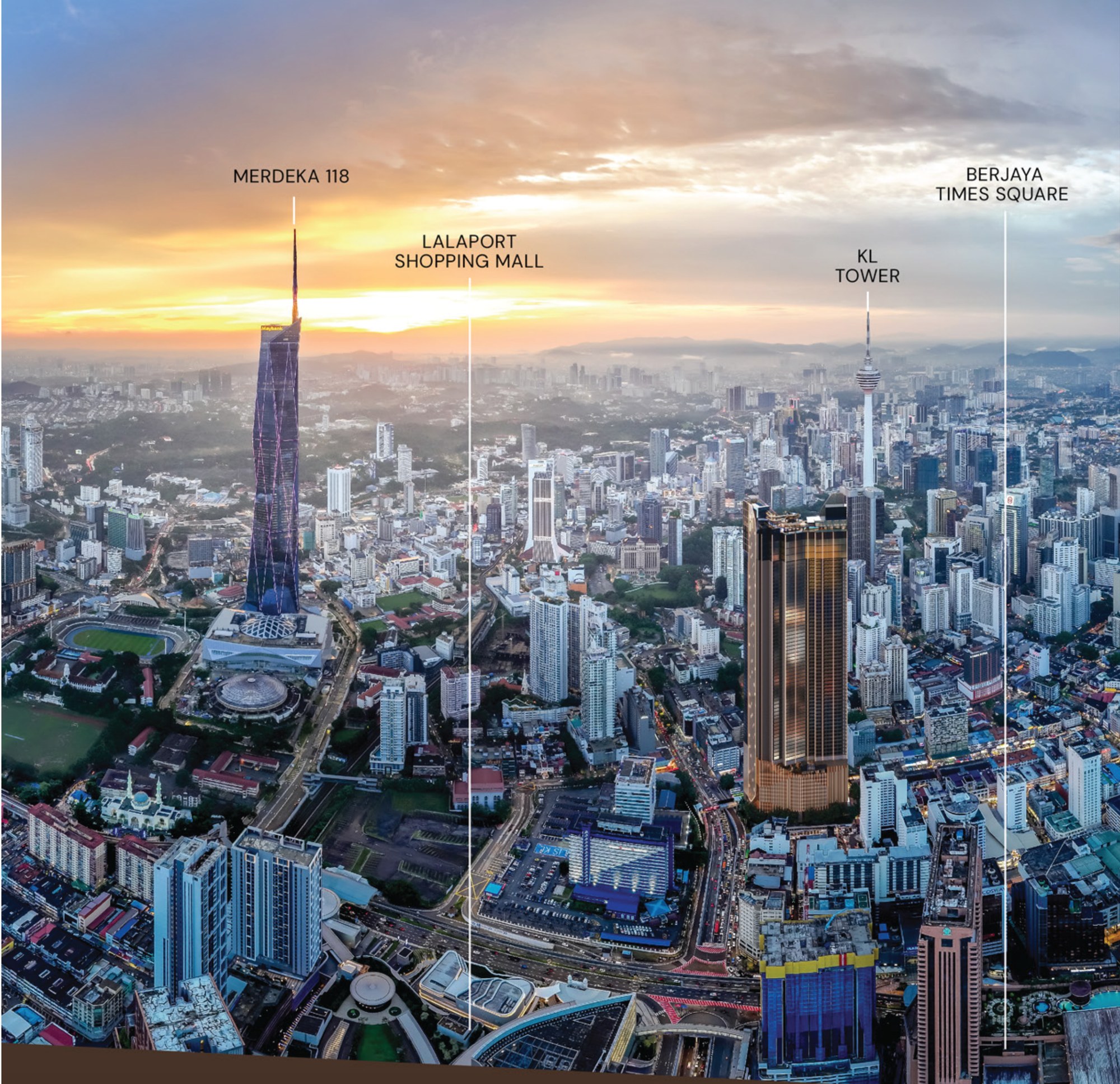 Armani Hallson KLCC — The view from height: Merdeka 118, Lalaport, KL Tower and Berjaya Times Square all visible from the upper floors, artist's impression