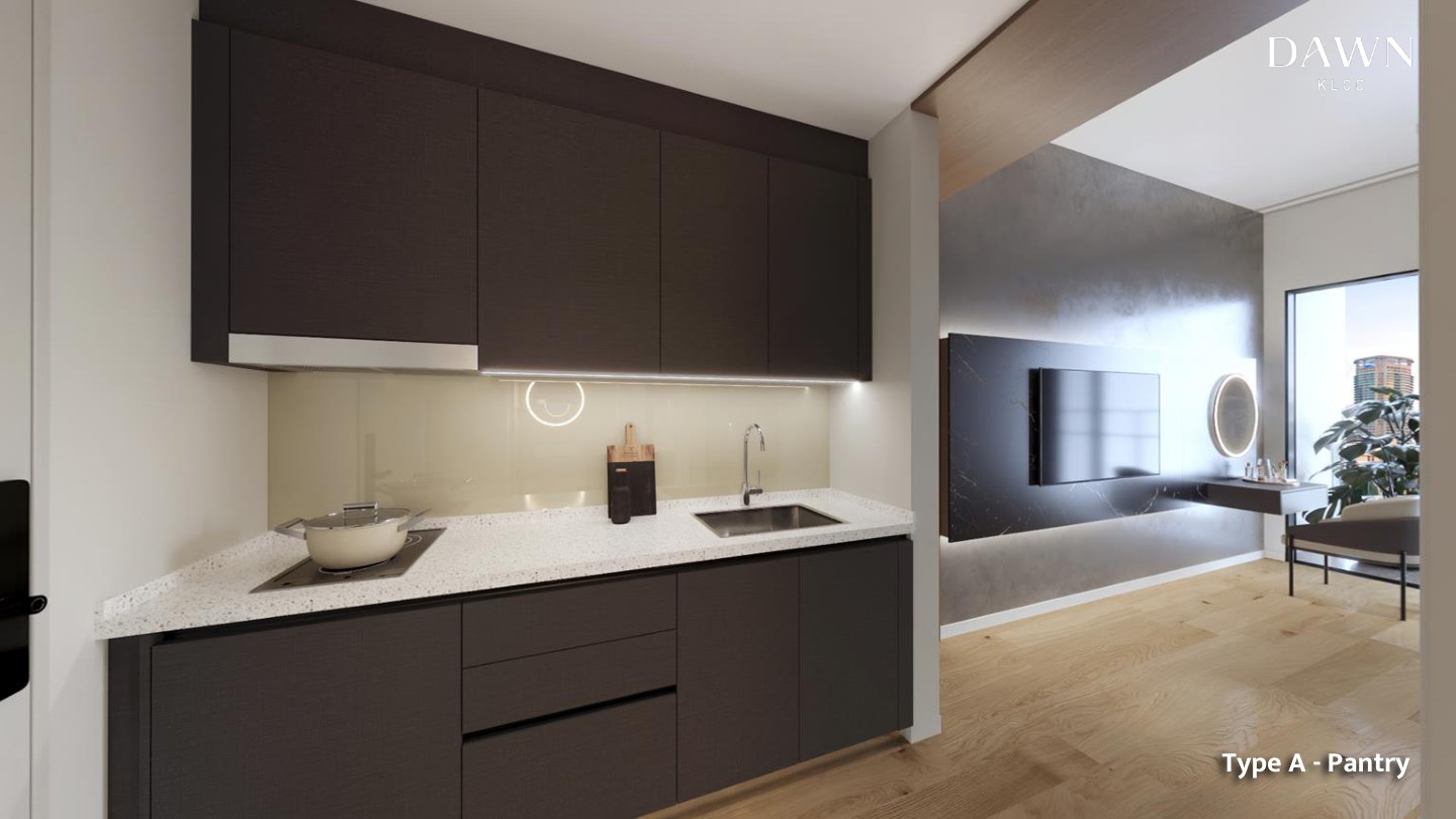 Dawn KLCC — Type A office suite, pantry and living corner, artist's impression