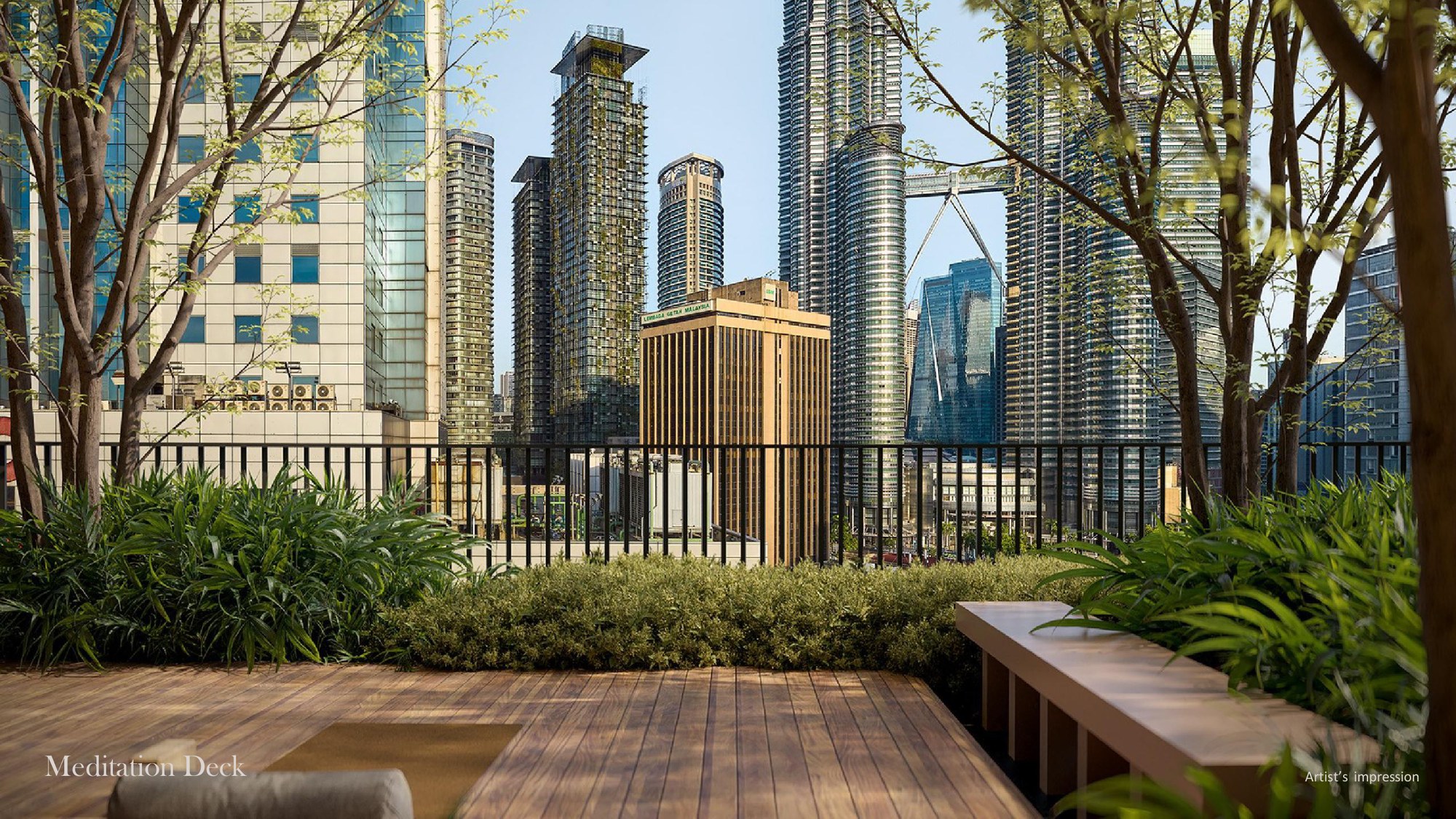 Divine KLCC — Meditation deck, showing how close the towers really are, artist's impression